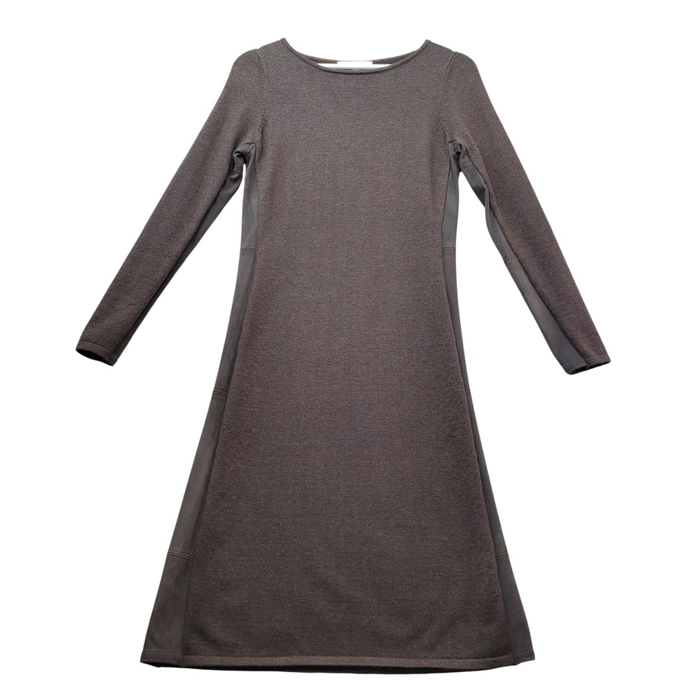 Etcetera‎ Sheath Dress Womens XS Brown Faux Suede Side Panel Mixed Media Stretch